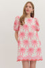 Cream mini pink red floral embroidery by Entro