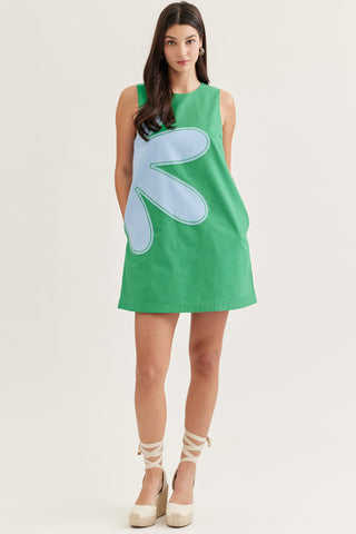 Green with Blue Flower Detail Dress