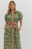 Olive floral midi rust trim by Entro