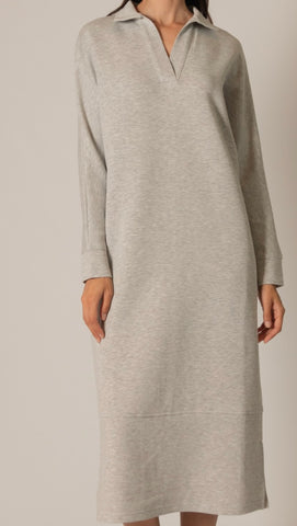 Butter modal collared long sleeve heather grey dress by P. Cill