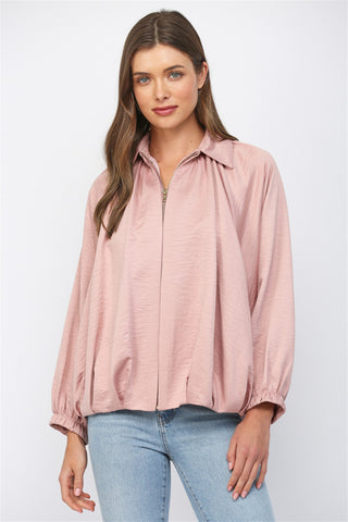 Gathered hem dolman slv bomber jacket mauve by Fate