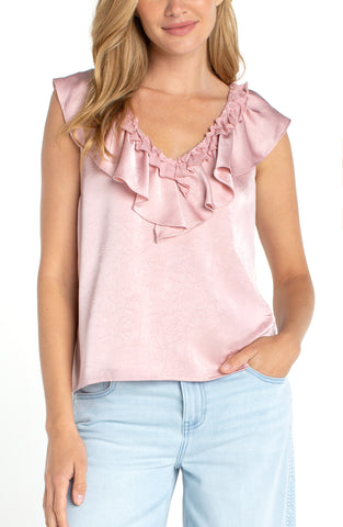 Ruffle Front Sleeveless Top Light Rose by Liverpool