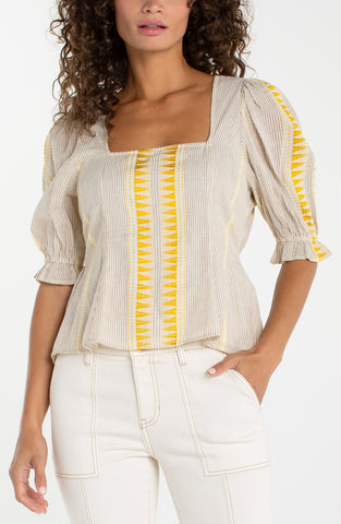 Half sleeve square neck tie back top by Liverpool