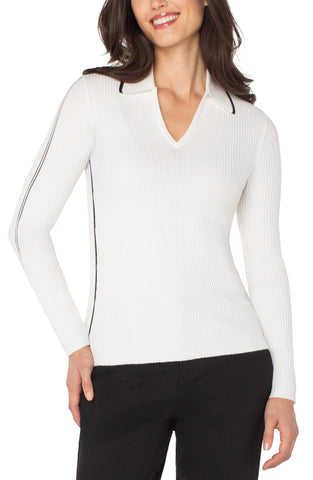 Long sleeve v neck collared sweater white by Liverpool