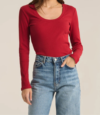 Sirena rib long sleeve tee haute red by Z supply