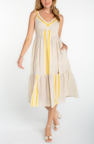 Sleeveless midi cream brown stripe by Liverpool