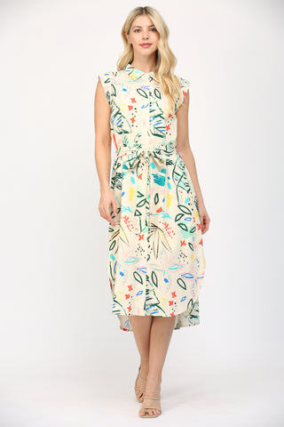 Cap sleeve midi print dress cream multi by Fate