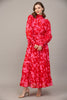 Ruffle Detail Smocked Waist Maxi in Red Pink by Fate