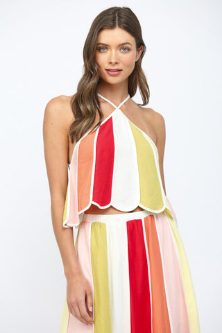 Color block halter crop top by Fate