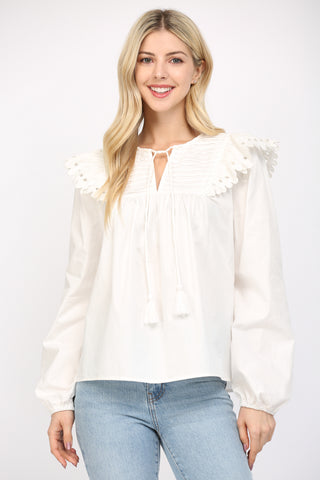 Tuck detail tassel trimmed tie neck top by Fate