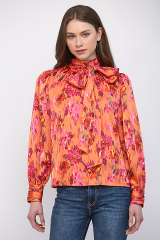 Abstract print standing collar blouse by Fate