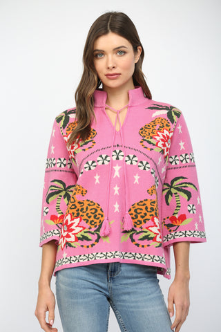 Pink tie front sweater with cheetah by Fate
