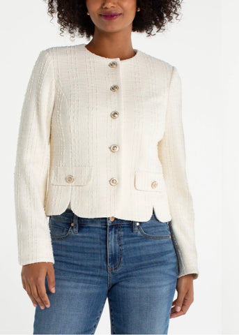 Collarless jacket scalloped hem cream by Liverpool