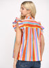 Stripe flutter sleeve top orange multi by Fate