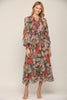 Smocked waist flair dress brown multi print by Fate