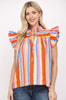 Stripe flutter sleeve top orange multi by Fate