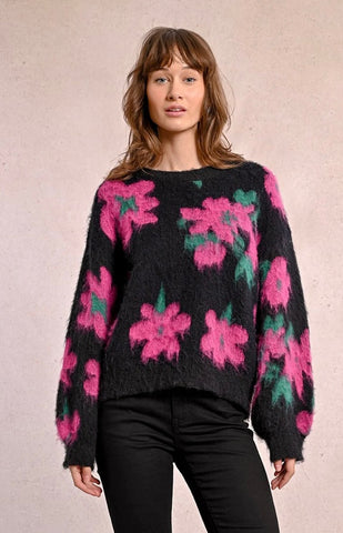 Fuzzy knit floral sweater by Molly Bracken