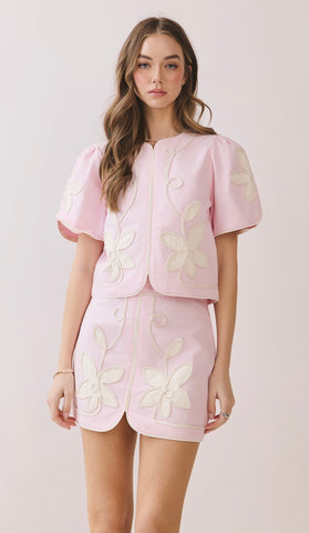 Baby pink embroidered skirt by TCEC