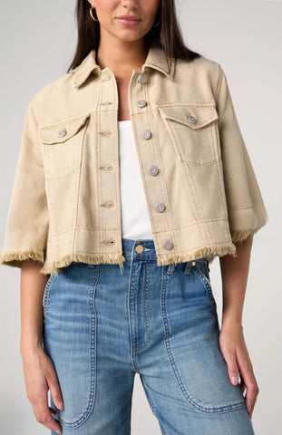 3/4 sleeve frayed flounce jacket khaki by Liverpool