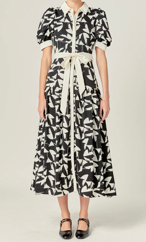 White and black printed midi dress by English Factory