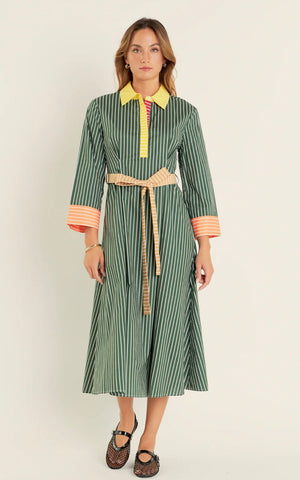 Colorblock detail shirt dress green multi by English Factory