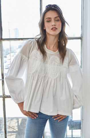 Lace applique detail mixed media blouse by Fate