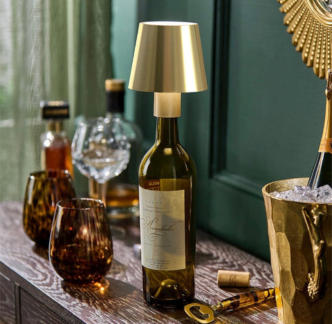 Cordless Rechargeable Bottle Lamp Gold by 2 Chic