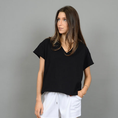 Tara Short Sleeve v-neck tee in Black by RD Style