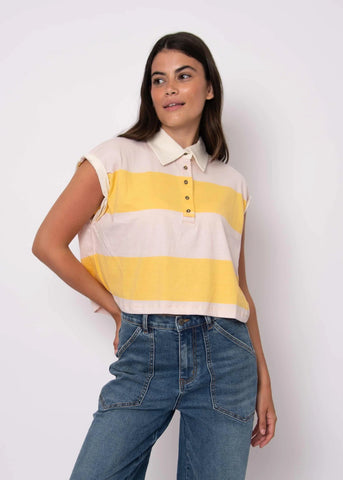Harper rolled sleeve cuff shirt yellow pink by RD Style