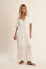 White maxi with blue embroidery by Molly Bracken