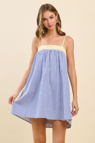 Blue and white striped dress with yellow bow by TCEC