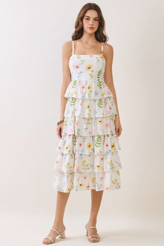 Floral print midi with tiered skirt by TCEC