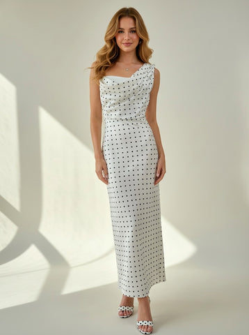 Draped neck mesh printed dress by Lena