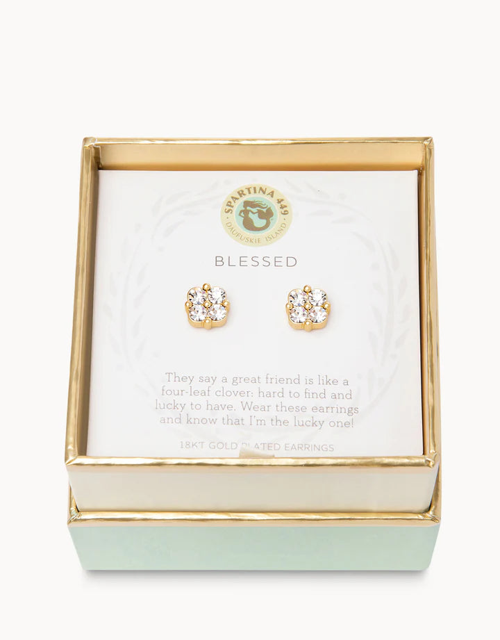 Slv stud earrings blessed/crystal clover by Spartina