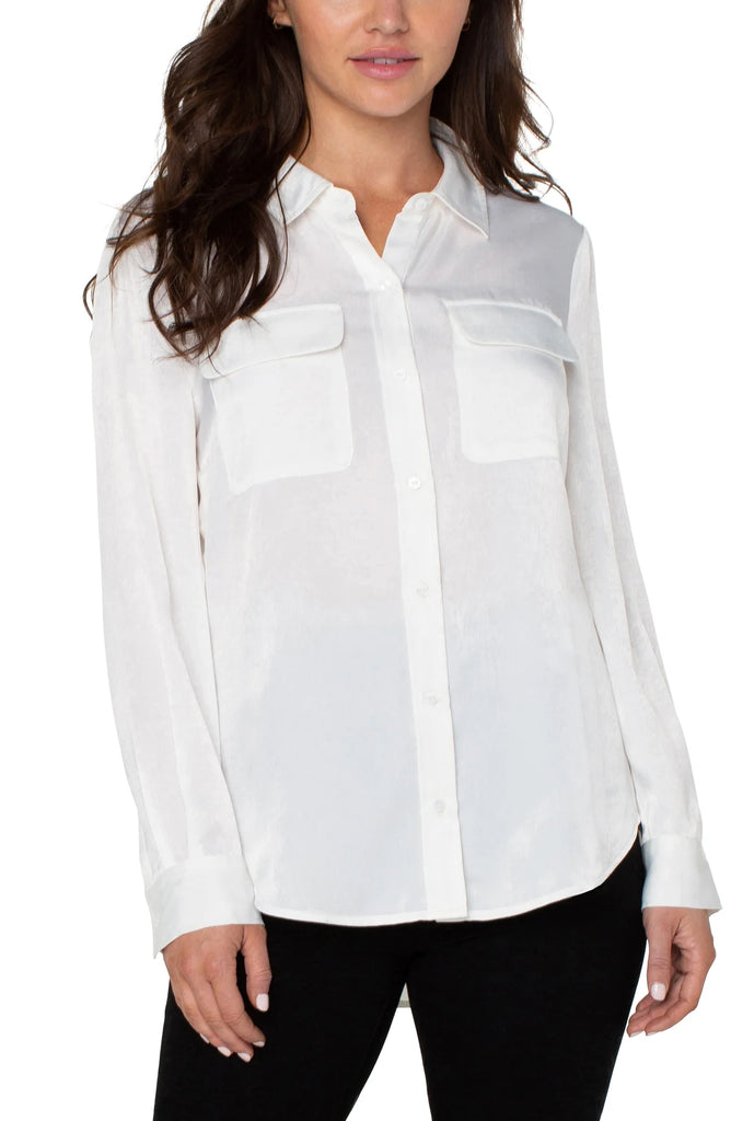 Flap pocket button up blouse cream by Liverpool