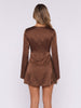 Brown satin dress lace detail by Lena