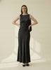 Black satin maxi lace inset