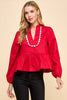 Crimson Peplum Longsleeve with White Trim by TCEC