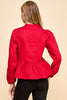 Crimson Peplum Longsleeve with White Trim by TCEC