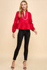 Crimson Peplum Longsleeve with White Trim by TCEC