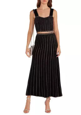 Celia Lurex stripe midi skirt black champagne by Lucy Paris