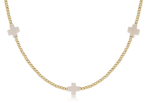 15" choker signature cross gold pattern 2mm bead off white by Enewton