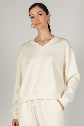 Butter modal v-neck pullover top ivory by P. Cill