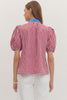 Red Gingham with Blue Collar Top