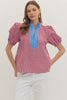 Red Gingham with Blue Collar Top