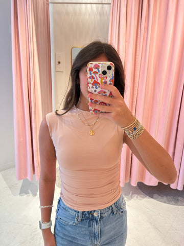 Yve extended sleeve funnel neck tee shell pink by RD Style