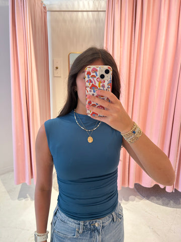 Yve extended sleeve funnel neck tee border blue by RD Style