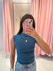 Yve extended sleeve funnel neck tee border blue by RD Style