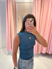 Yve extended sleeve funnel neck tee border blue by RD Style