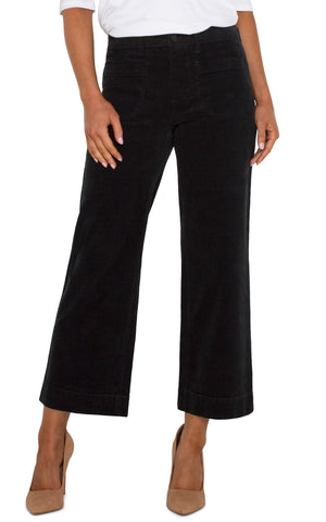 Corduroy crop wide leg with patch pockets onyx by Liverpool